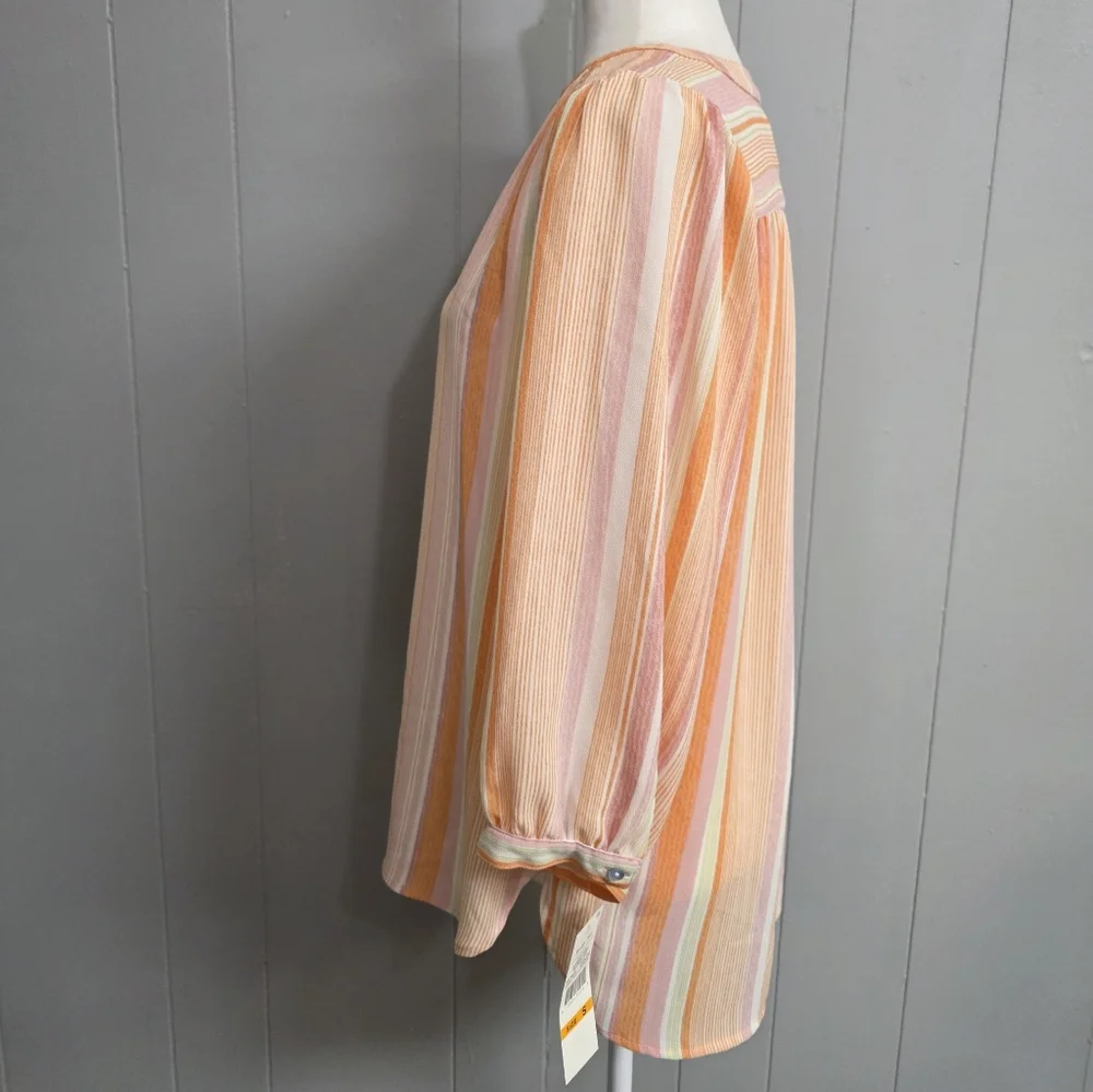 Ruby Rd. Springtime Stripe Button Up Sleeve Top Size S - Picture 5 of 12